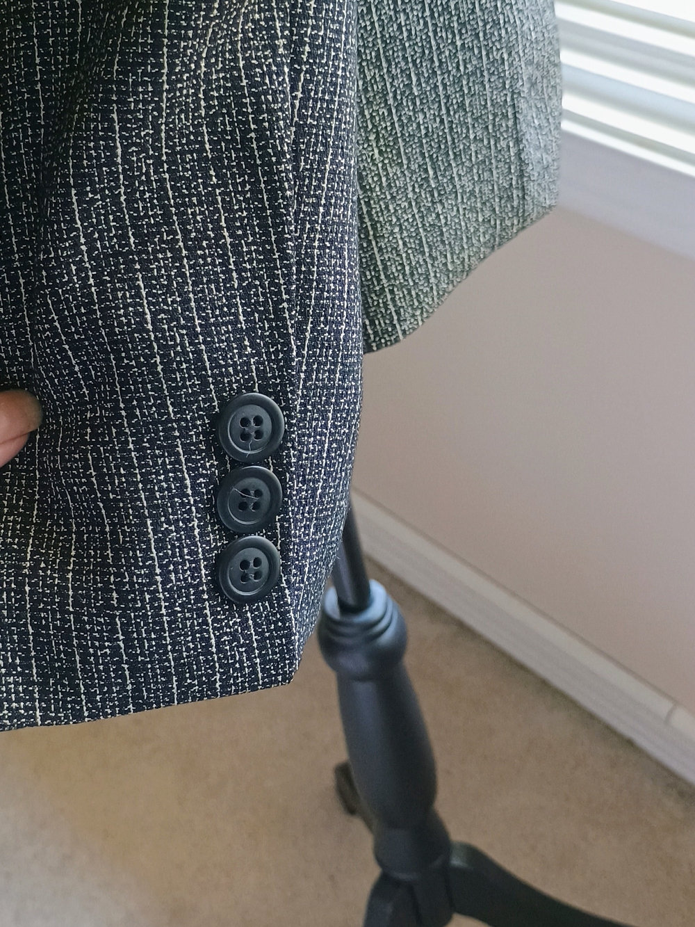 Womens Textured Black & White Tweed Blazer Jacket